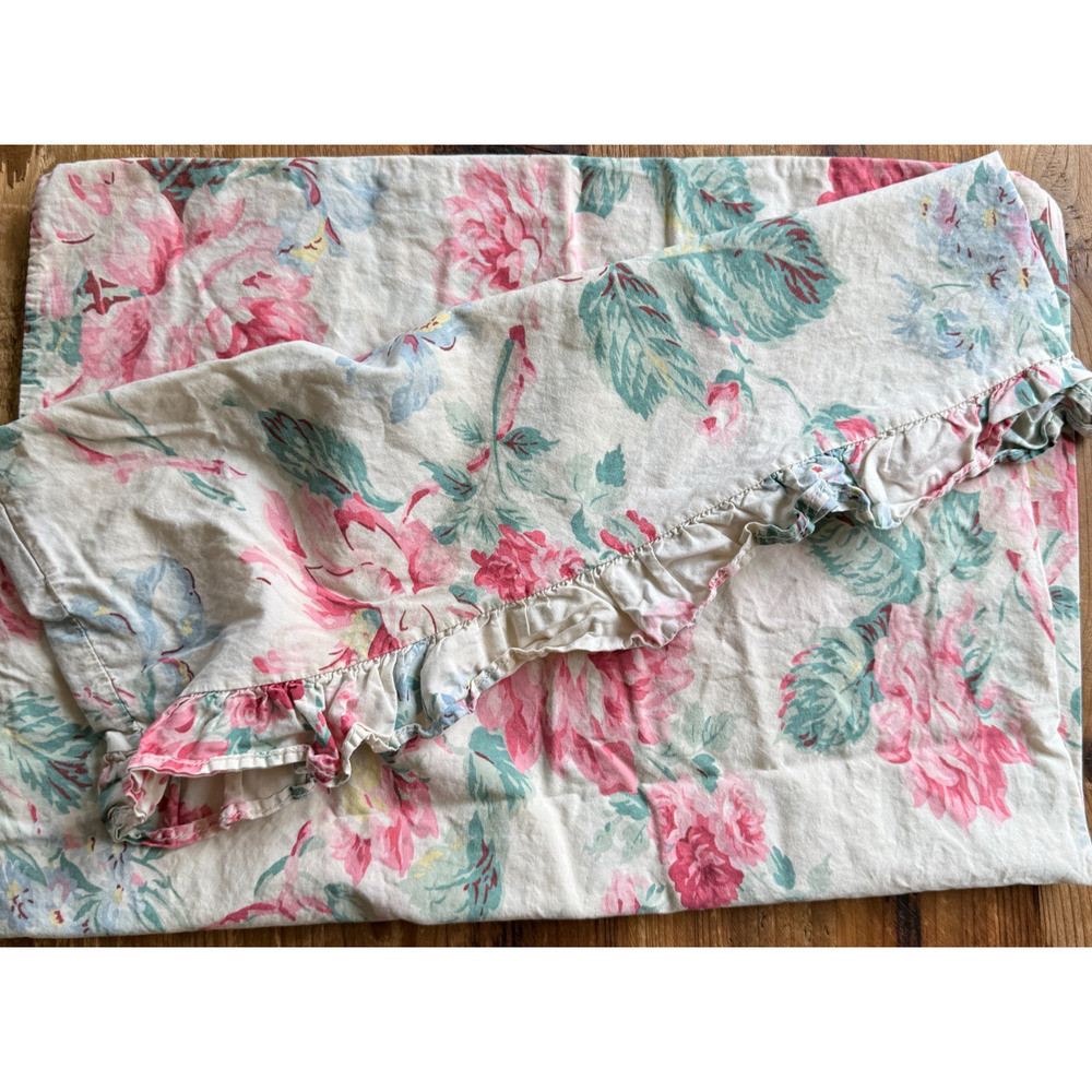 (1) Ralph Lauren Lorraine RUFFLED Standard Pillowcase Vintage Floral Garden READ